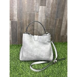 Jen & Co Faux Leather Crossbody Shoulder Bag Gray Gold Tone Hardware